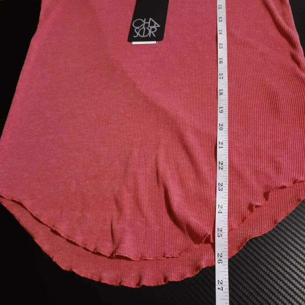 NEW Chaser Ribbed Cotton Blend Top Cut-out‎ Shoulders Watermelon Pink L